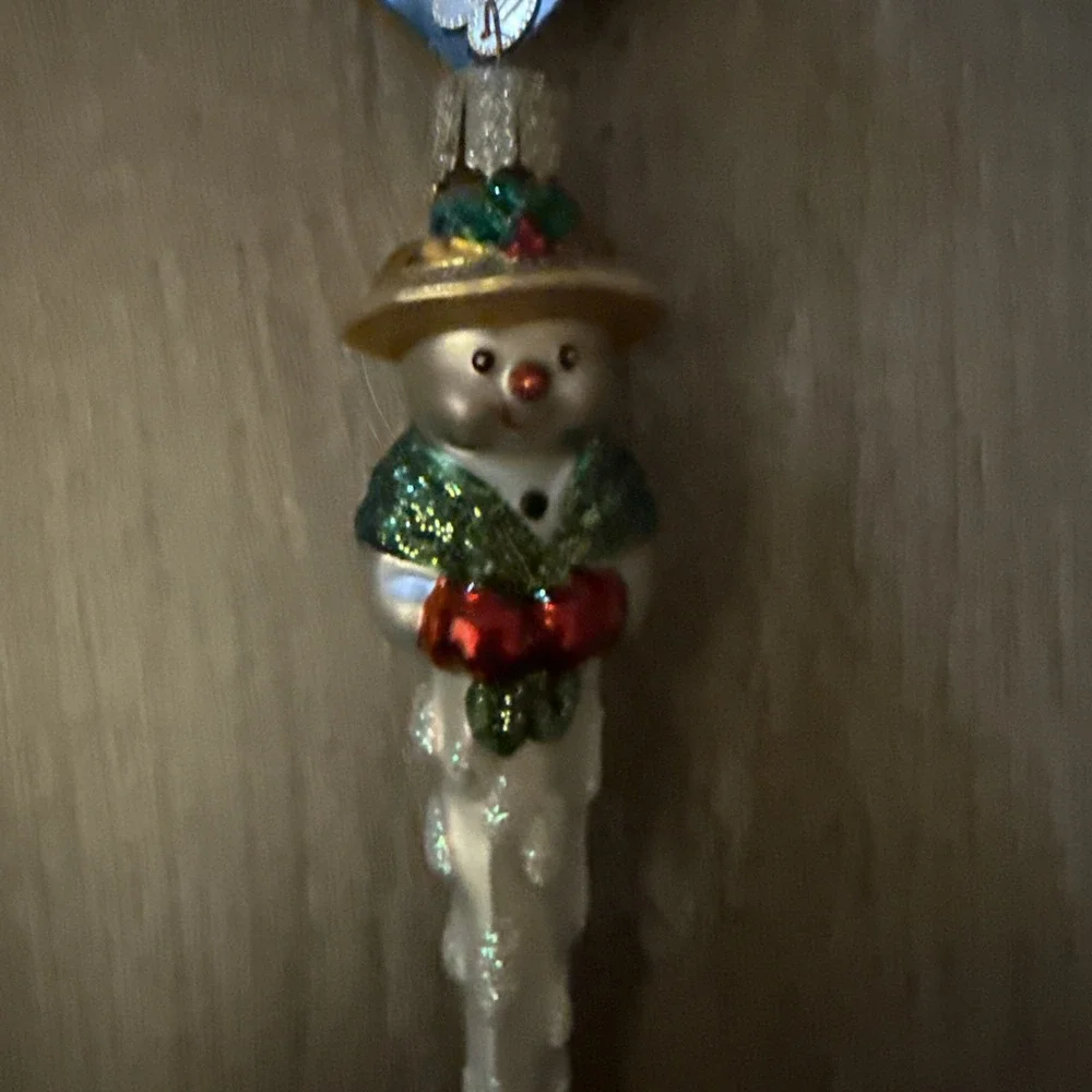 Old World Christmas OWC Icicle Snowman With Top Hat‎ Ornament with Heart Tag